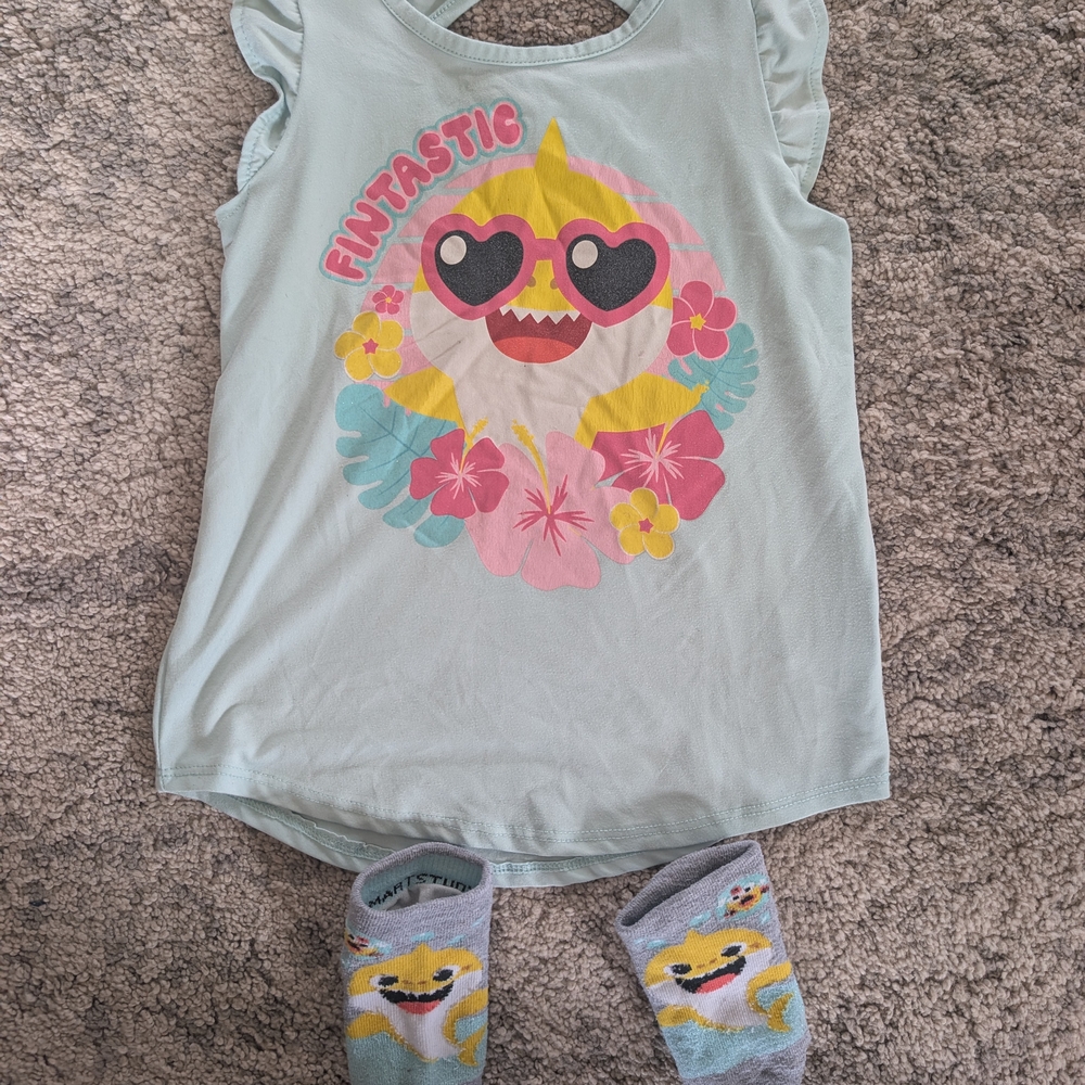 Kids' Light Blue Graphic Tank Top and Socks Set